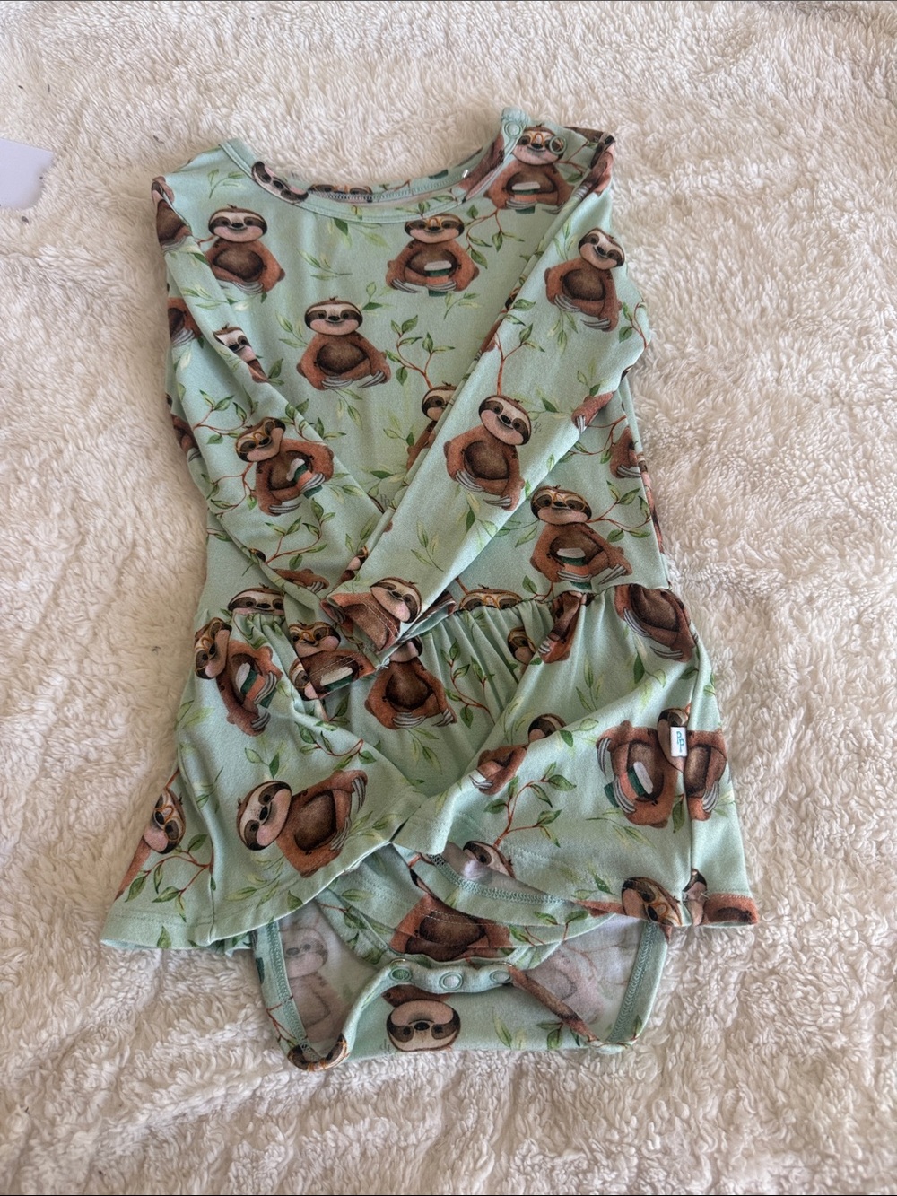 Posh Peanut Mint Green Sloth Print Long-Sleeve One-Piece